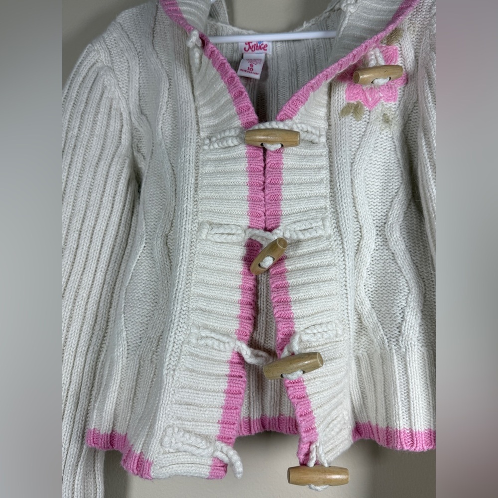 Justice Y2K Hooded Toggle Button Ribbed Knit Rabbit Fur Blend Cardigan - Picture 3 of 10